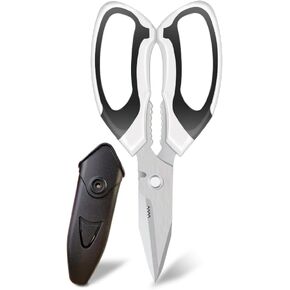 FTECYBO Scissors Heavy Duty 8'', Carpet Scissors, Multipurpose Scissors with Protective Cover, Stainless Steel Serrated Blades, Easy Cutting Cardboard, Leather, Fabric, Wires, Nutcracker, Yellow