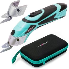 Pink Power Electric Fabric Scissors Box Cutter for Crafts, Sewing, Cardboard, & Carpet - Heavy Duty Professional Cutting Tool - Aqua Splash Cordless Electric Scissors Fabric Cutter w/Storage Case