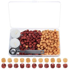 320 Pcs Wax Seal Beads, Octagon Wax Sealing Beads, Gold/Red Wax Seals Stamp Kit with with 4 Pcs Tea Candles and a Wax Melting Spoon for Crafts Letter Wine Party Invitations Greeting Cards Sealing in Kuwait