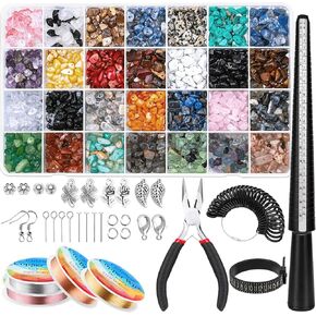 مجموعة صنع الخواتم، طقم صنع المجوهرات 1718 قطعة مع 28 لونًا من خرزات رقاقة الأحجار الكريمة الكريستالية، وأدوات مقاس الخاتم، وأسلاك المجوهرات، وكماشة المجوهرات وغيرها من مستلزمات صنع خواتم المجوهرات in Kuwait