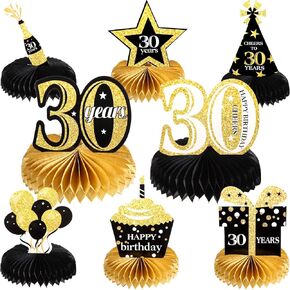 8 قطع من قطع تزيين الطاولة بتصميم Happy 30th Birthday Honeycomb من Outus ديكورات عيد الميلاد الثلاثين من أجل حفلات عيد الميلاد الثلاثين in Kuwait