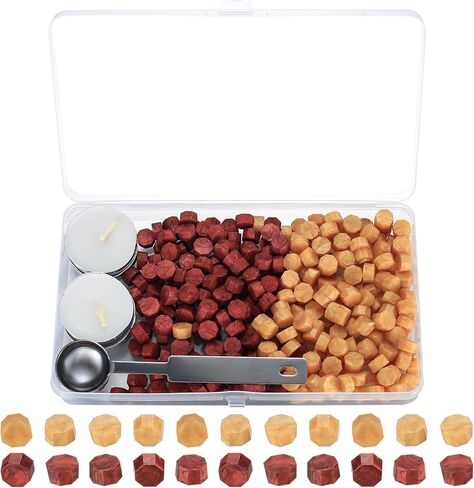 320 Pcs Wax Seal Beads, Octagon Wax Sealing Beads, Gold/Red Wax Seals Stamp Kit with with 4 Pcs Tea Candles and a Wax Melting Spoon for Crafts Letter Wine Party Invitations Greeting Cards Sealing in Kuwait