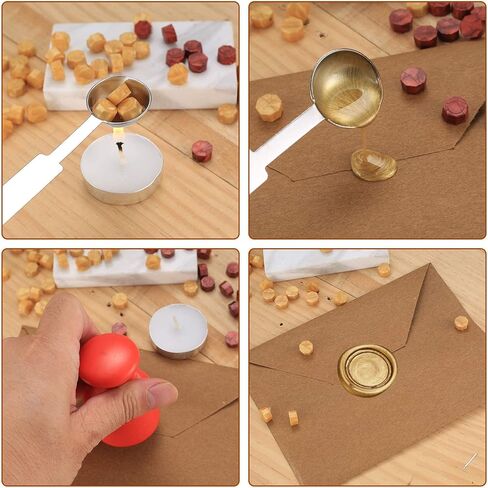 320 Pcs Wax Seal Beads, Octagon Wax Sealing Beads, Gold/Red Wax Seals Stamp Kit with with 4 Pcs Tea Candles and a Wax Melting Spoon for Crafts Letter Wine Party Invitations Greeting Cards Sealing in Kuwait