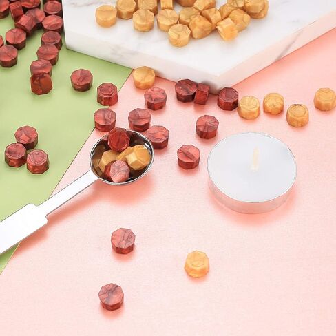 320 Pcs Wax Seal Beads, Octagon Wax Sealing Beads, Gold/Red Wax Seals Stamp Kit with with 4 Pcs Tea Candles and a Wax Melting Spoon for Crafts Letter Wine Party Invitations Greeting Cards Sealing in Kuwait