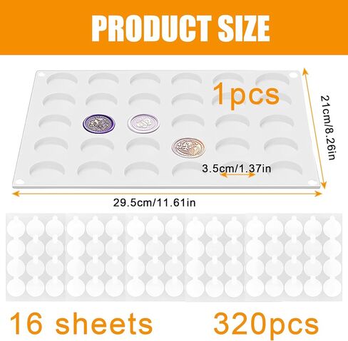 Silicone Wax Seal Mat, 30-Cavity Wax Stamp Seal Mold with 320 PCS Double-Sided Adhesive Dots, Removable Sticky Dots, Waxing Sealing Mold Wax Seal Silicone Pad for DIY Craft Adhesive Wax Seal Stickers in Kuwait