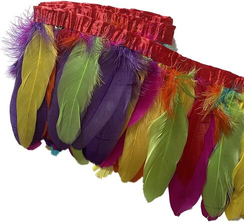 LONDGEN Gold Goose Feather Fringe Trim 2 Yards 6-8inch for Party Clothing DIY Sewing Craft Wedding Dress Decor in Kuwait