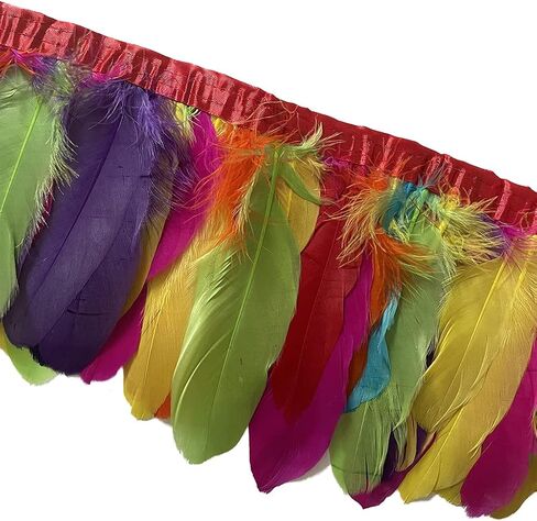 LONDGEN Gold Goose Feather Fringe Trim 2 Yards 6-8inch for Party Clothing DIY Sewing Craft Wedding Dress Decor in Kuwait