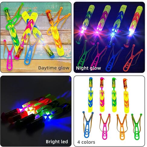 Ynybusi 50 Pcs Slingshot Outdoor Toys,Glow in The Dark Party Favor Toys Rocket with Launcher,LED Light Up Helicopter Toys,Glow Sticks Birthday Christmas Gifts Party Favors for Kids 4-8-12 Bulk Toys in Saudi Arabia