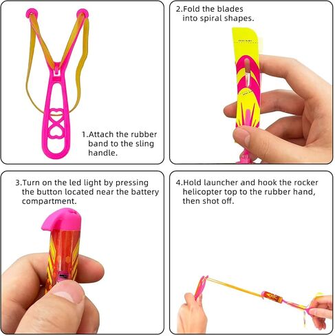 Ynybusi 50 Pcs Slingshot Outdoor Toys,Glow in The Dark Party Favor Toys Rocket with Launcher,LED Light Up Helicopter Toys,Glow Sticks Birthday Christmas Gifts Party Favors for Kids 4-8-12 Bulk Toys in Saudi Arabia