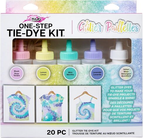 Tulip One-Step Tie-Dye Kit Easy Techniques for Sparkly Designs on Clothes, Shirts, Shoes, Pastel Dye Colors DIY Activity & Gift Idea, Glitter in Kuwait