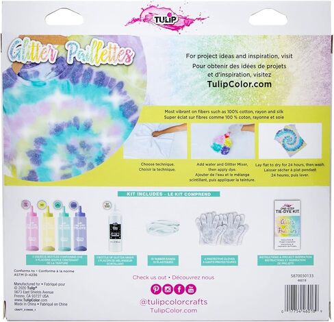 Tulip One-Step Tie-Dye Kit Easy Techniques for Sparkly Designs on Clothes, Shirts, Shoes, Pastel Dye Colors DIY Activity & Gift Idea, Glitter in Kuwait