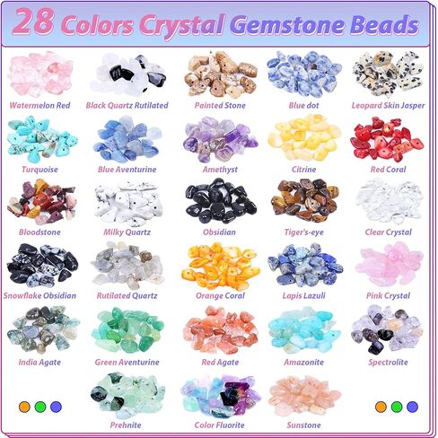 مجموعة صنع الخواتم، طقم صنع المجوهرات 1718 قطعة مع 28 لونًا من خرزات رقاقة الأحجار الكريمة الكريستالية، وأدوات مقاس الخاتم، وأسلاك المجوهرات، وكماشة المجوهرات وغيرها من مستلزمات صنع خواتم المجوهرات in Kuwait