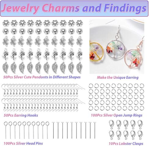 مجموعة صنع الخواتم، طقم صنع المجوهرات 1718 قطعة مع 28 لونًا من خرزات رقاقة الأحجار الكريمة الكريستالية، وأدوات مقاس الخاتم، وأسلاك المجوهرات، وكماشة المجوهرات وغيرها من مستلزمات صنع خواتم المجوهرات in Kuwait