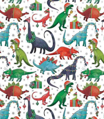 REVEL & Co Party Dinosaurs Children's Premium Folded Wrapping Paper, 2 feet x 10 feet Jurassic dinosaur birthday folded gift wrap in Kuwait