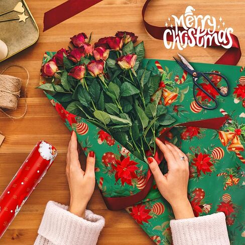EIMMBD Christmas Wrapping Paper Folded 12 Pack Large Gift Wrapping Paper Tissue With Bows and Tapes, Art Crafts Decorations With Santa Claus, Christmas Tree, Snowmen, Gift Boxes, Reindeer, 29 X 20inch in Kuwait