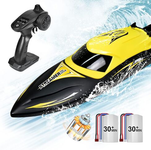 Hosim Brushless RC Boat، قوارب سباق سريعة للتحكم عن بعد 2.4 جيجا هرتز مع أضواء LED للبحار وحمامات السباحة والبحيرات، لعبة قارب سريع للبالغين من الأولاد والبنات، بطاريتان للعب لمدة 40+ دقيقة (أحمر) in Kuwait