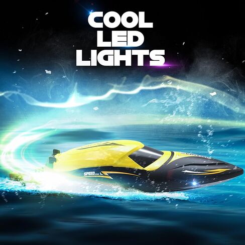 Hosim Brushless RC Boat، قوارب سباق سريعة للتحكم عن بعد 2.4 جيجا هرتز مع أضواء LED للبحار وحمامات السباحة والبحيرات، لعبة قارب سريع للبالغين من الأولاد والبنات، بطاريتان للعب لمدة 40+ دقيقة (أحمر) in Kuwait