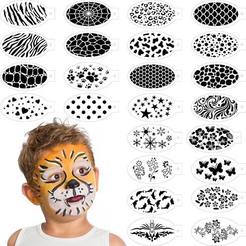 24 Pieces Face Paint Stencils Face Body Painting Stencils Tattoo Painting Templates Face Tracing Stencils for Kids Holiday Halloween Makeup Body Art Painting Tattoos Painting (Cool Style) in Kuwait