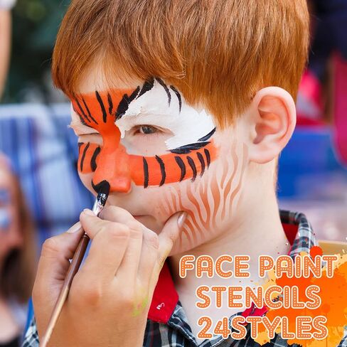 24 Pieces Face Paint Stencils Face Body Painting Stencils Tattoo Painting Templates Face Tracing Stencils for Kids Holiday Halloween Makeup Body Art Painting Tattoos Painting (Cool Style) in Kuwait