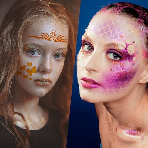 24 Pieces Face Paint Stencils Face Body Painting Stencils Tattoo Painting Templates Face Tracing Stencils for Kids Holiday Halloween Makeup Body Art Painting Tattoos Painting (Cool Style) in Kuwait