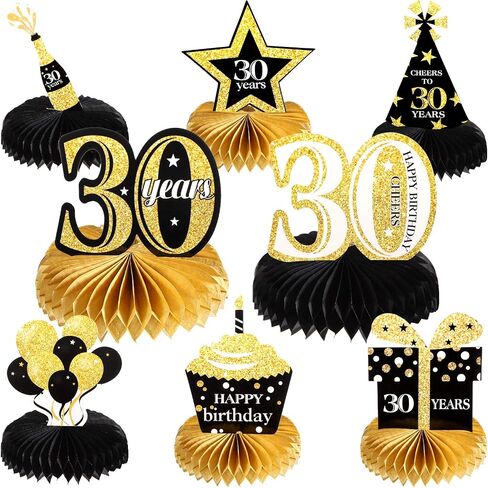 8 قطع من قطع تزيين الطاولة بتصميم Happy 30th Birthday Honeycomb من Outus ديكورات عيد الميلاد الثلاثين من أجل حفلات عيد الميلاد الثلاثين in Kuwait