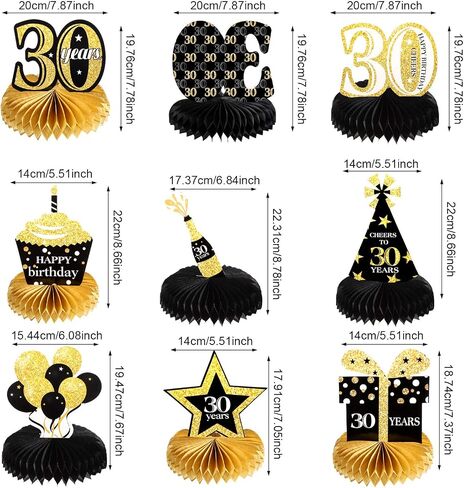 8 قطع من قطع تزيين الطاولة بتصميم Happy 30th Birthday Honeycomb من Outus ديكورات عيد الميلاد الثلاثين من أجل حفلات عيد الميلاد الثلاثين in Kuwait