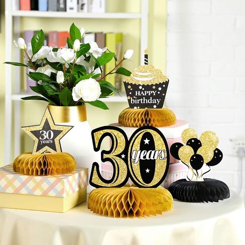 8 قطع من قطع تزيين الطاولة بتصميم Happy 30th Birthday Honeycomb من Outus ديكورات عيد الميلاد الثلاثين من أجل حفلات عيد الميلاد الثلاثين in Kuwait