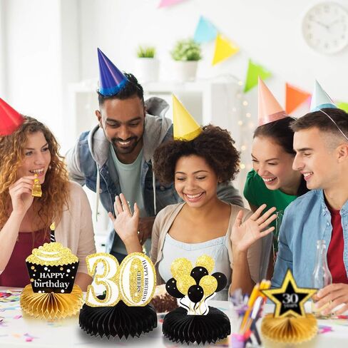 8 قطع من قطع تزيين الطاولة بتصميم Happy 30th Birthday Honeycomb من Outus ديكورات عيد الميلاد الثلاثين من أجل حفلات عيد الميلاد الثلاثين in Kuwait