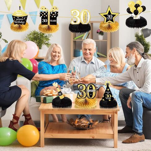 8 قطع من قطع تزيين الطاولة بتصميم Happy 30th Birthday Honeycomb من Outus ديكورات عيد الميلاد الثلاثين من أجل حفلات عيد الميلاد الثلاثين in Kuwait