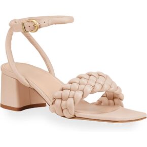 Rilista Women's Heeled Sandals Braided Square Open Toe Ankle Strap Chunky Heels