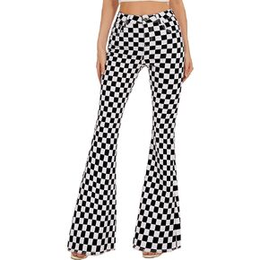 Bell Bottom Jeans for Women High Waisted Stretch Plaid Flare Jeans Denim Bootcut Pants