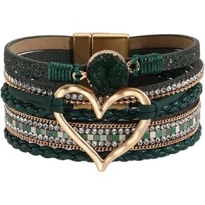 P Ammy Fashion® Women's Multi-layer Love Heart Leather Wrap Bracelets Stackable Boho Bangles Bohemian Cuff with Magnetic Clasp Jewelry Gift