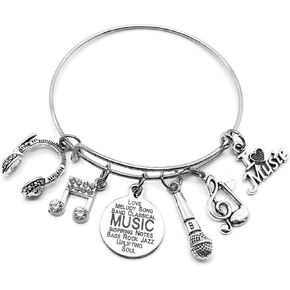 Music Bracelet, Musical Note Bracelet, Music Jewelry, Headphone, Microphone Charm Bracelet, Music Lover Gift, Singer Microphone Bracelet, Music Gift, Microphone Jewelry, Microphone Bangle Bracelet in Kuwait