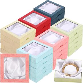 Yeaqee 48 Pcs Jewelry Gift Box 3.5 x 3.5 x 0.8inch Square Cardboard Jewelry Boxes Gift Boxes with Clear Lids Jewelry Packaging Boxes for Christmas Bracelet Earring Necklace Weddings Birthday, 6 Colors in Kuwait