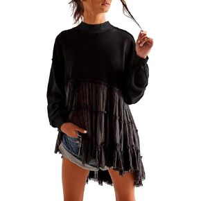 Womens Oversized Sweatshirt Dress Crew Neck Long Sleeve Shirts Pullover Long Sleeve Tops Raw-Edge Hem Sweatshirts Mini Dress in Saudi Arabia