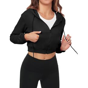 FKEEP Cropped Zip Up Hoodie Women Jacket Top Sweatshirt Casual Basic Gym Workout Sport