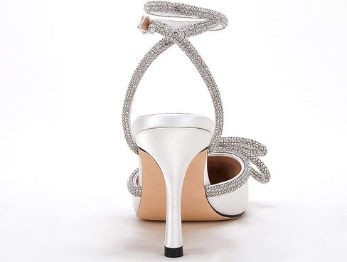 VETASTE Women's Double Bow Pointed Toe Ankle Strap Crystal Pumps Wedding Bridal Party Stilettos Backless Satin Heeled Sandals in Saudi Arabia