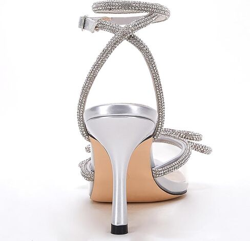 VETASTE Women's Double Bow Pointed Toe Ankle Strap Crystal Pumps Wedding Bridal Party Stilettos Backless Satin Heeled Sandals in Saudi Arabia