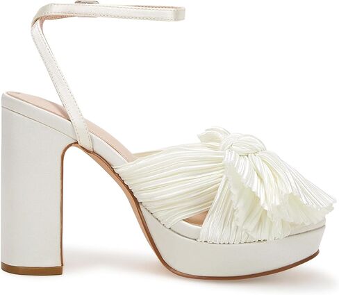 VETASTE Women's Pleated Bow Knot Platform Heeled Sandals Open Toe Chunky Block Heel Ankle Buckle Strap Bridal Wedding Dress Shoes in Saudi Arabia