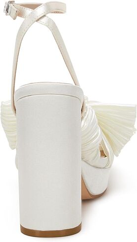 VETASTE Women's Pleated Bow Knot Platform Heeled Sandals Open Toe Chunky Block Heel Ankle Buckle Strap Bridal Wedding Dress Shoes in Saudi Arabia