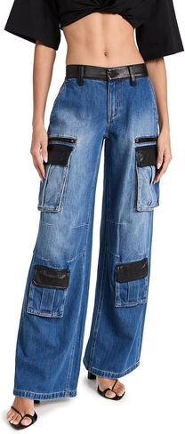 alice + olivia Women's Joette Combo Vegan Cargo Jeans in Saudi Arabia