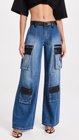 alice + olivia Women's Joette Combo Vegan Cargo Jeans in Saudi Arabia