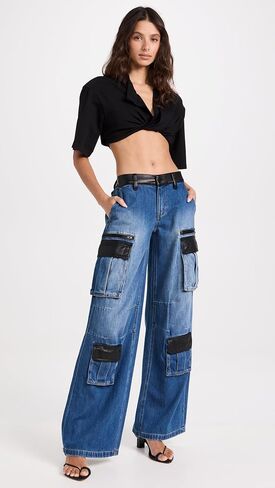 alice + olivia Women's Joette Combo Vegan Cargo Jeans in Saudi Arabia