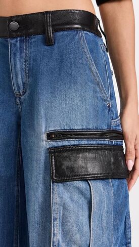 alice + olivia Women's Joette Combo Vegan Cargo Jeans in Saudi Arabia