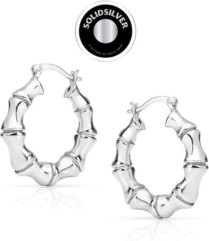 SolidSilver - أقراط من الفضة الإسترلينية 25 مم من الخيزران ديزيجين كليك توب هوب | فضة استرلينية أو ذهب أصفر مغمس in Kuwait