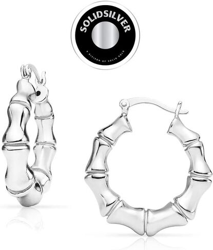 SolidSilver - أقراط من الفضة الإسترلينية 25 مم من الخيزران ديزيجين كليك توب هوب | فضة استرلينية أو ذهب أصفر مغمس in Kuwait