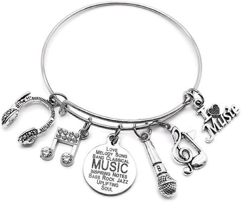 Music Bracelet, Musical Note Bracelet, Music Jewelry, Headphone, Microphone Charm Bracelet, Music Lover Gift, Singer Microphone Bracelet, Music Gift, Microphone Jewelry, Microphone Bangle Bracelet in Kuwait