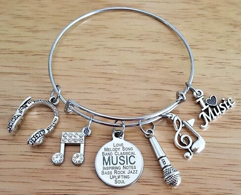 Music Bracelet, Musical Note Bracelet, Music Jewelry, Headphone, Microphone Charm Bracelet, Music Lover Gift, Singer Microphone Bracelet, Music Gift, Microphone Jewelry, Microphone Bangle Bracelet in Kuwait