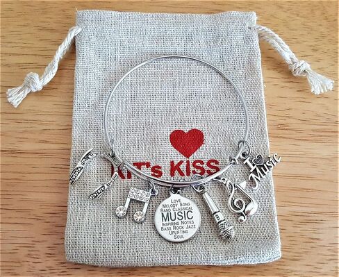 Music Bracelet, Musical Note Bracelet, Music Jewelry, Headphone, Microphone Charm Bracelet, Music Lover Gift, Singer Microphone Bracelet, Music Gift, Microphone Jewelry, Microphone Bangle Bracelet in Kuwait