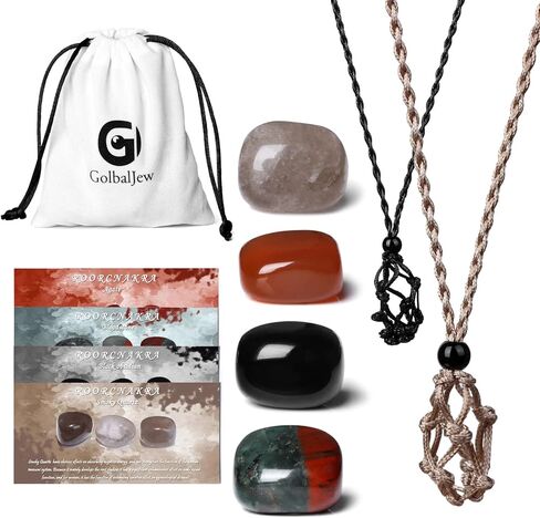 GolbalJew 7 شقرا قلادة بلورات شفاء الأحجار مع حبل نسج يدوي ملفوف حامل أحجار كريمة الريكي ومجموعة مجوهرات كريستال مع سلك قابل للتعديل للتأمل، اليوغا، الديكور، النساء والرجال in Kuwait